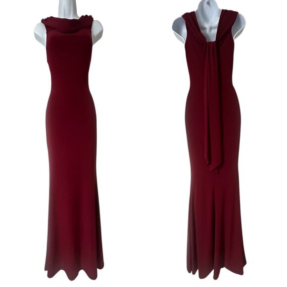 Club L London Burgundy Fit & Flare Sleeveless Stretch Jersey Maxi Dress Gown 6 - Picture 1 of 12